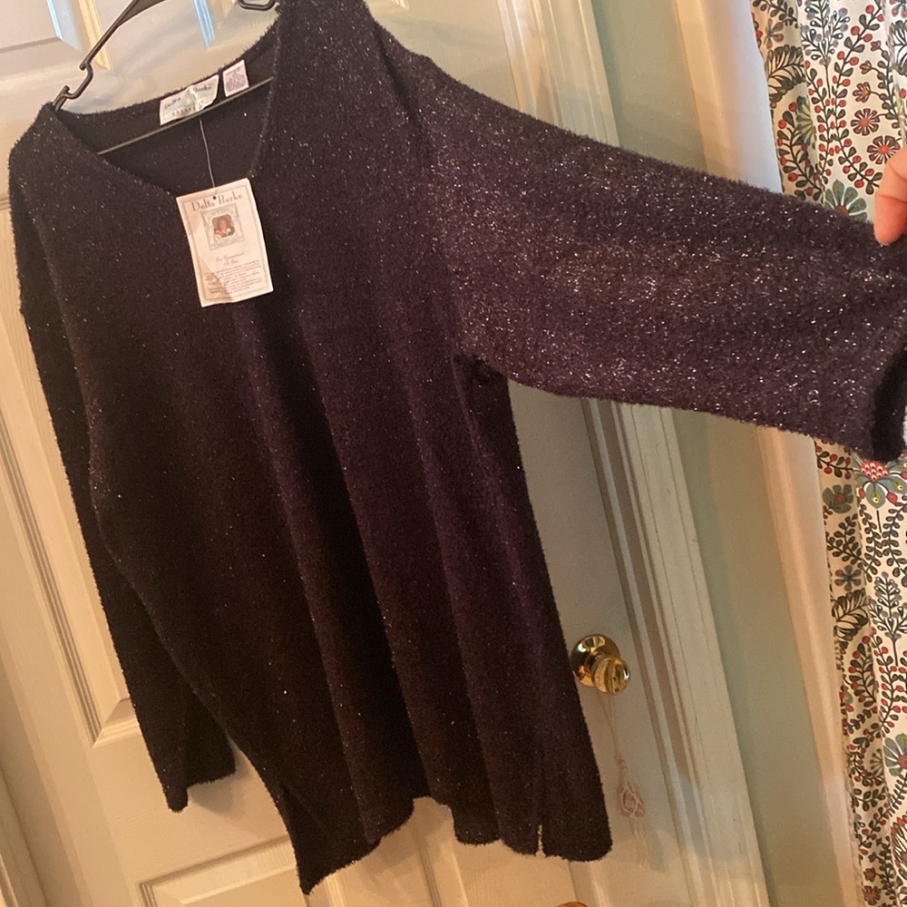 VINTAGE Delta Burke Black Glittery Sparkly Knit Top NWT